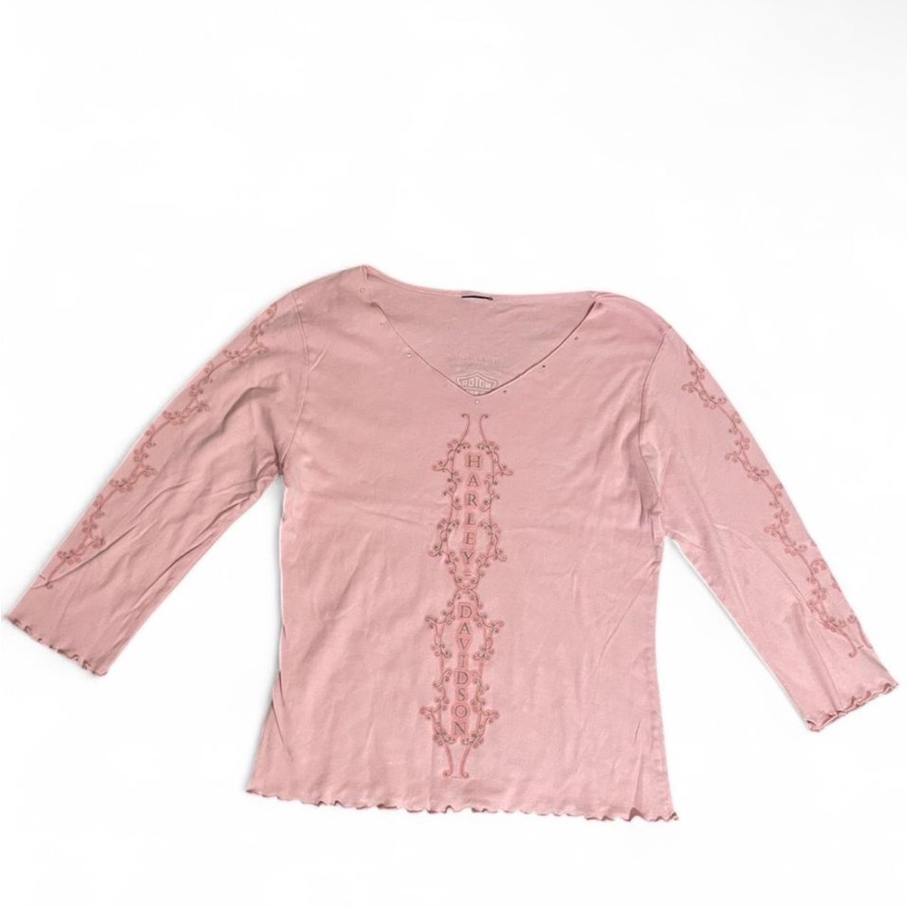 Women’s Harley Davidson Davidson Light Pink V-Neck Top with Embroidered Logo